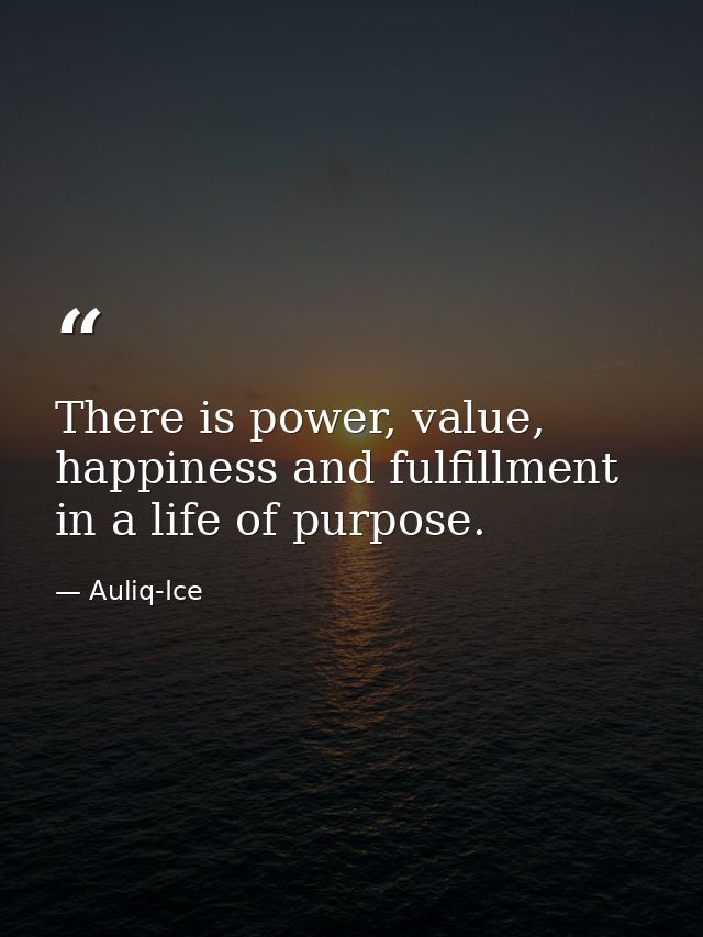 There is power, value, happiness and fulfillment in a life of purpose. — Auliq-Ice