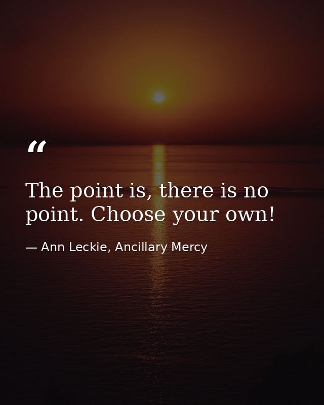 The point is, there is no point. Choose your own! — Ann Leckie, Ancillary Mercy
