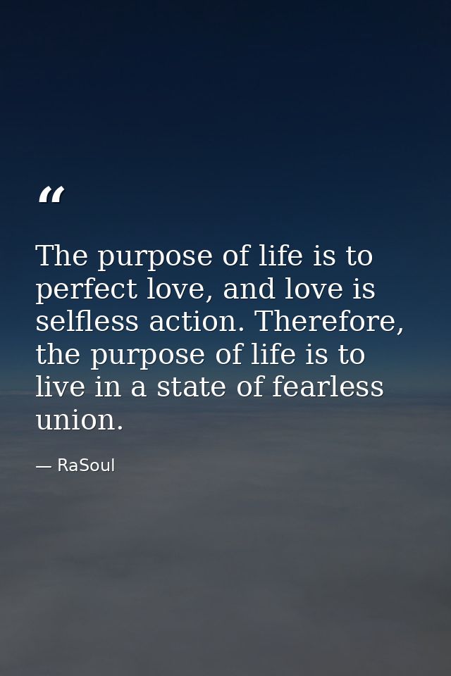 The purpose of life is to perfect love, and love is selfless action. Therefore, the purpose of life is to live in a stat — RaSoul