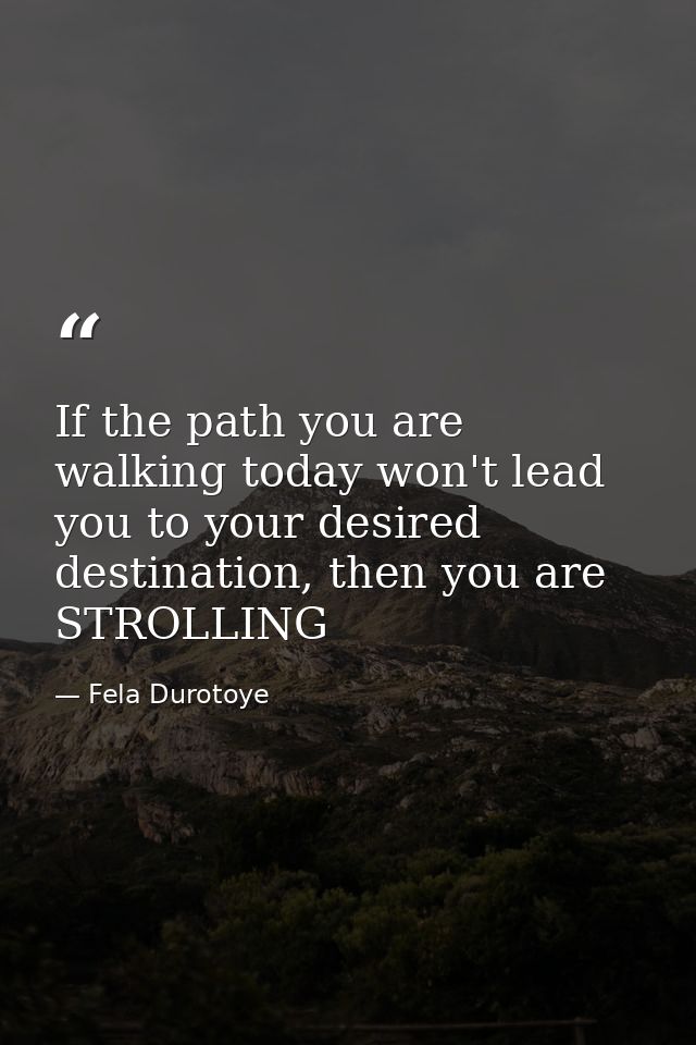 If the path you are walking today won't lead you to your desired destination, then you are STROLLING — Fela Durotoye