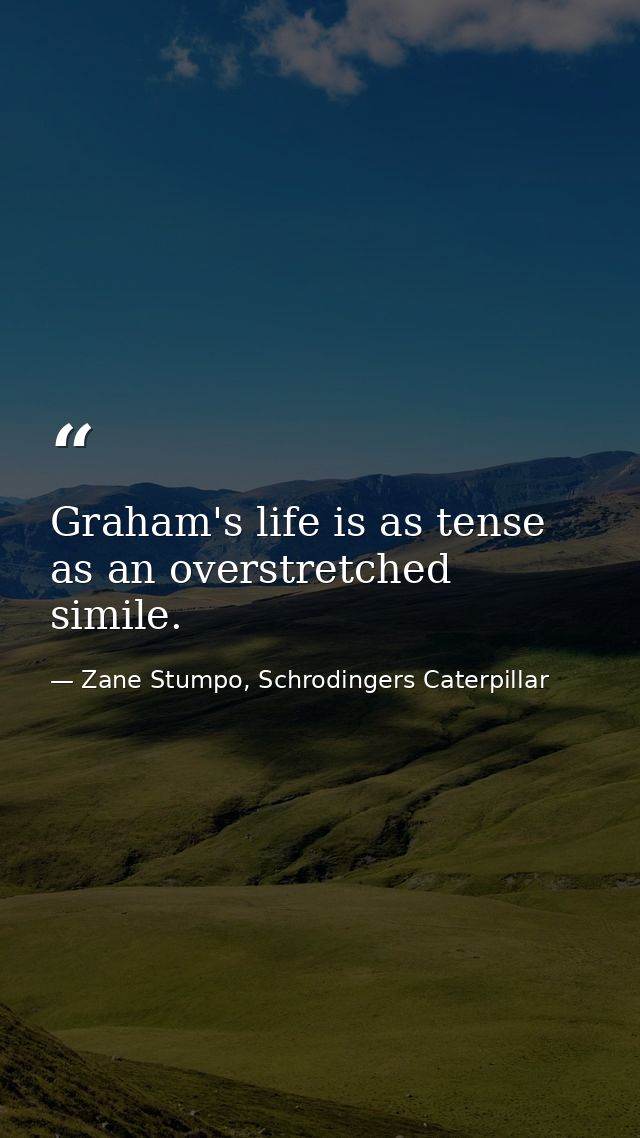 Graham's life is as tense as an overstretched simile. — Zane Stumpo, Schrodingers Caterpillar