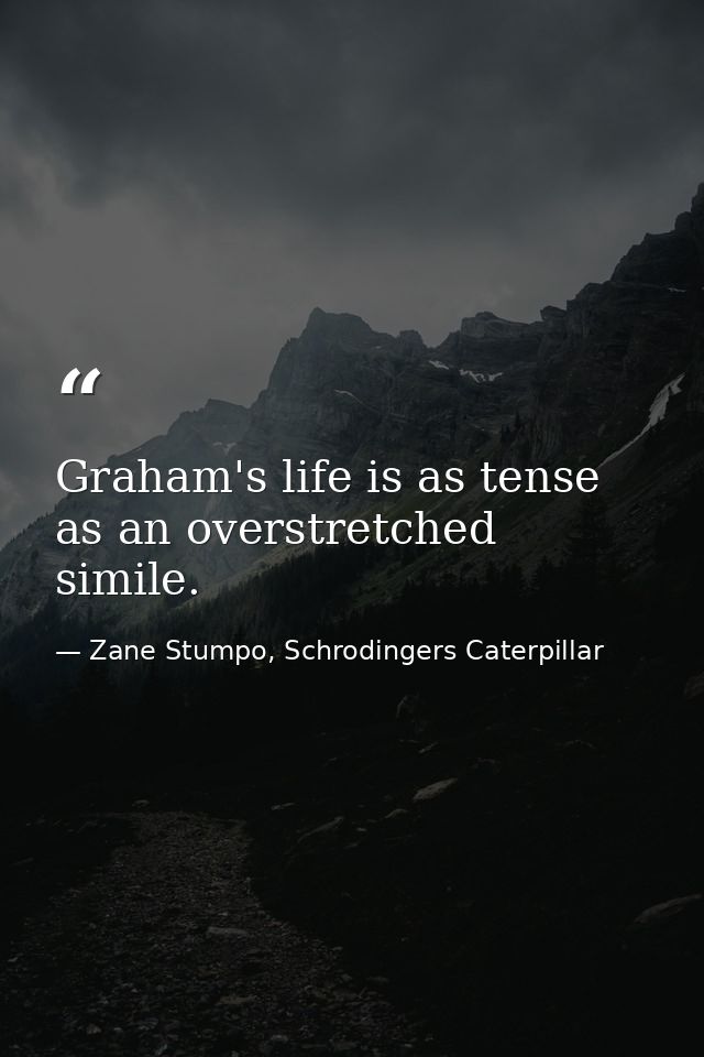 Graham's life is as tense as an overstretched simile. — Zane Stumpo, Schrodingers Caterpillar