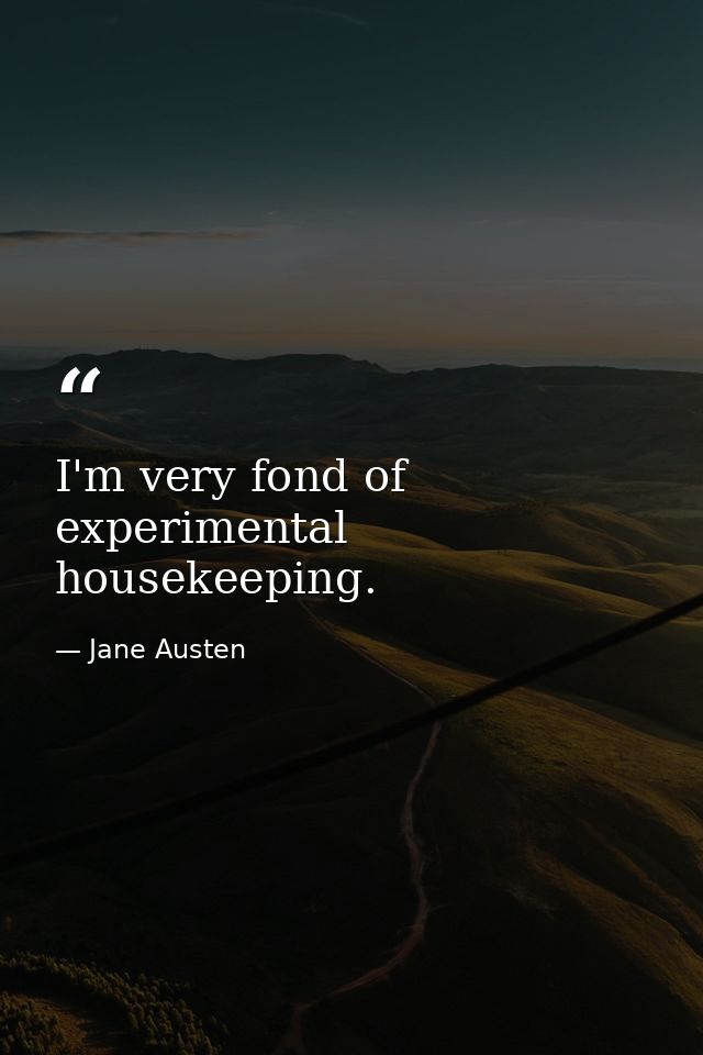 I'm very fond of experimental housekeeping. — Jane Austen