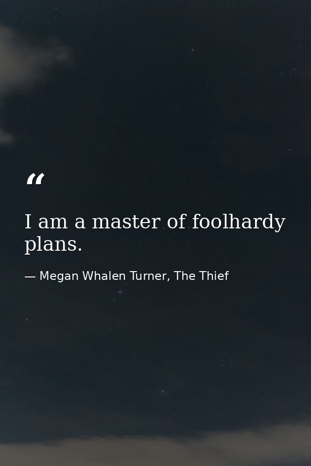 I am a master of foolhardy plans. — Megan Whalen Turner, The Thief