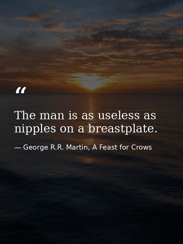 The man is as useless as nipples on a breastplate. — George R.R. Martin, A Feast for Crows