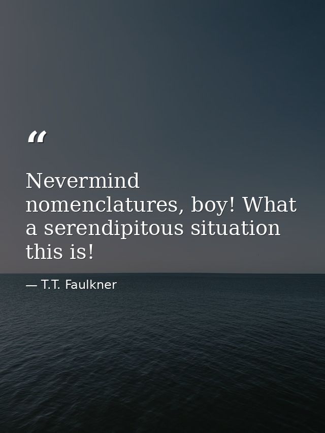 Nevermind nomenclatures, boy! What a serendipitous situation this is! — T.T. Faulkner