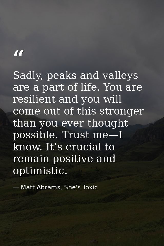 Sadly, peaks and valleys are a part of life. You are resilient and you will come out of this stronger than you ever thou — Matt Abrams, She's Toxic
