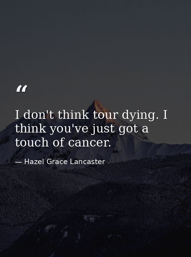I don't think tour dying. I think you've just got a touch of cancer. — Hazel Grace Lancaster