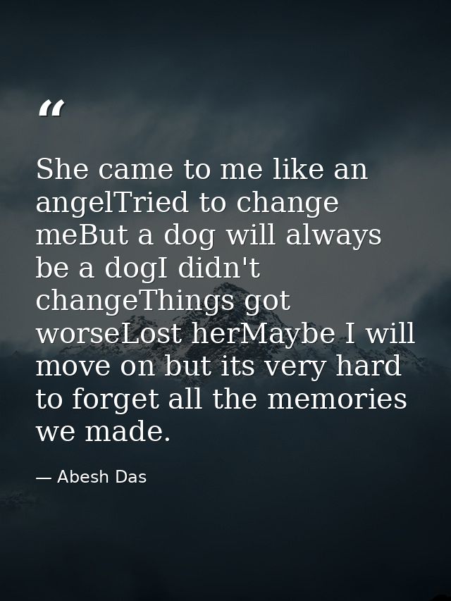 She came to me like an angelTried to change meBut a dog will always be a dogI didn't changeThings got worseLost herMaybe — Abesh Das