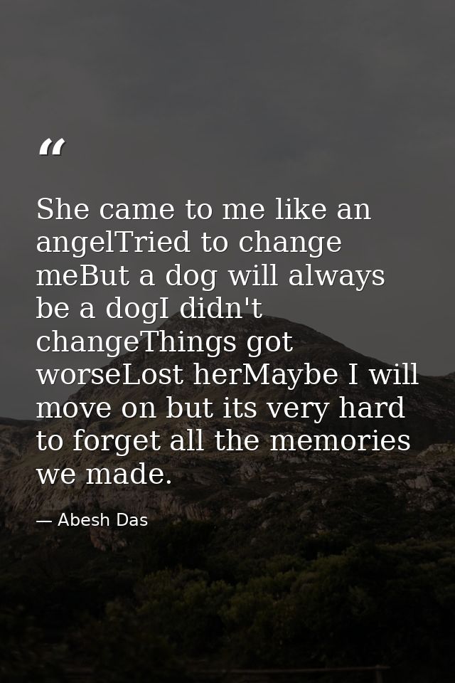 She came to me like an angelTried to change meBut a dog will always be a dogI didn't changeThings got worseLost herMaybe — Abesh Das