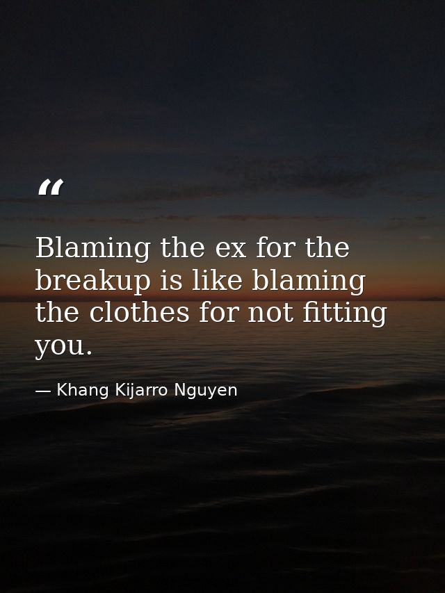 Blaming the ex for the breakup is like blaming the clothes for not fitting you. — Khang Kijarro Nguyen
