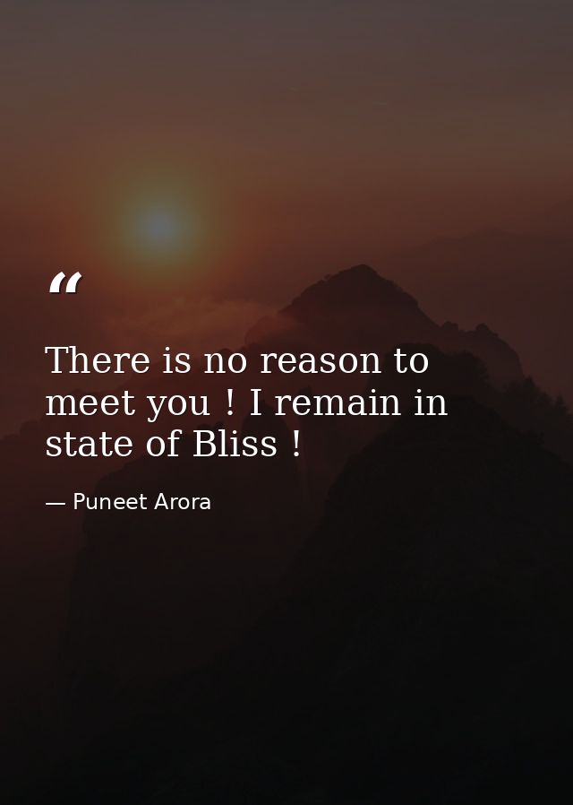 There is no reason to meet you ! I remain in state of Bliss ! — Puneet Arora