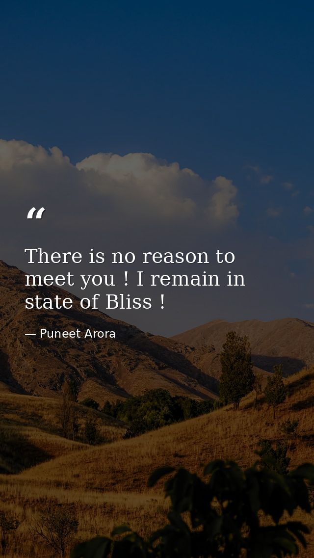 There is no reason to meet you ! I remain in state of Bliss ! — Puneet Arora