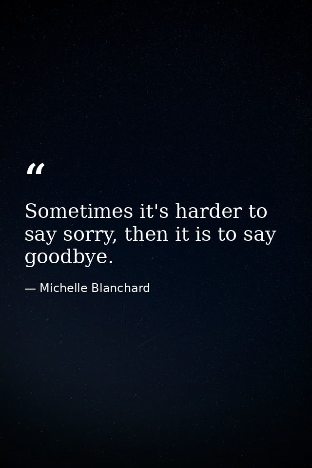 Sometimes it's harder to say sorry, then it is to say goodbye. — Michelle Blanchard