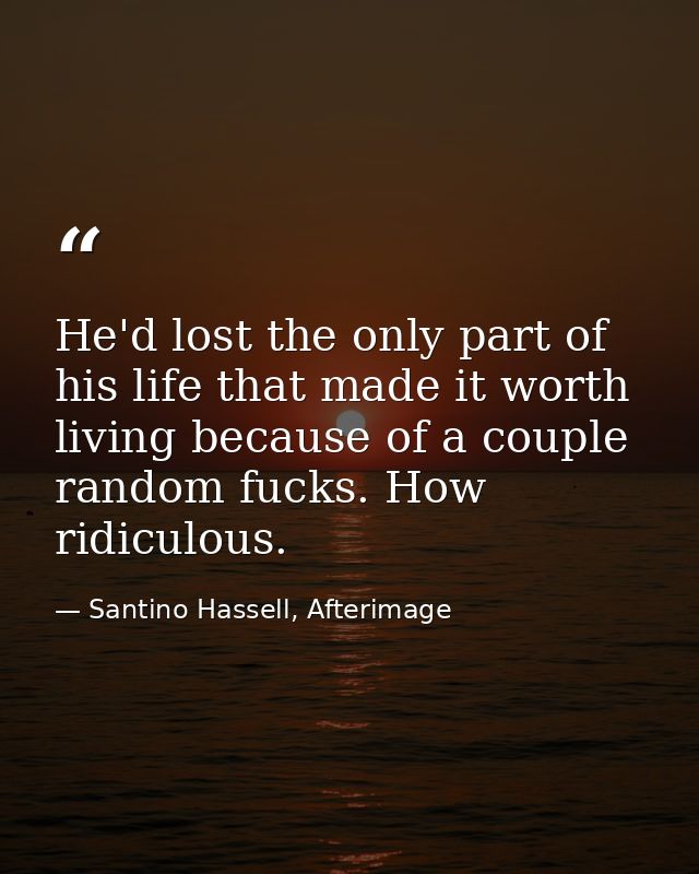 He'd lost the only part of his life that made it worth living because of a couple random fucks. How ridiculous. — Santino Hassell, Afterimage