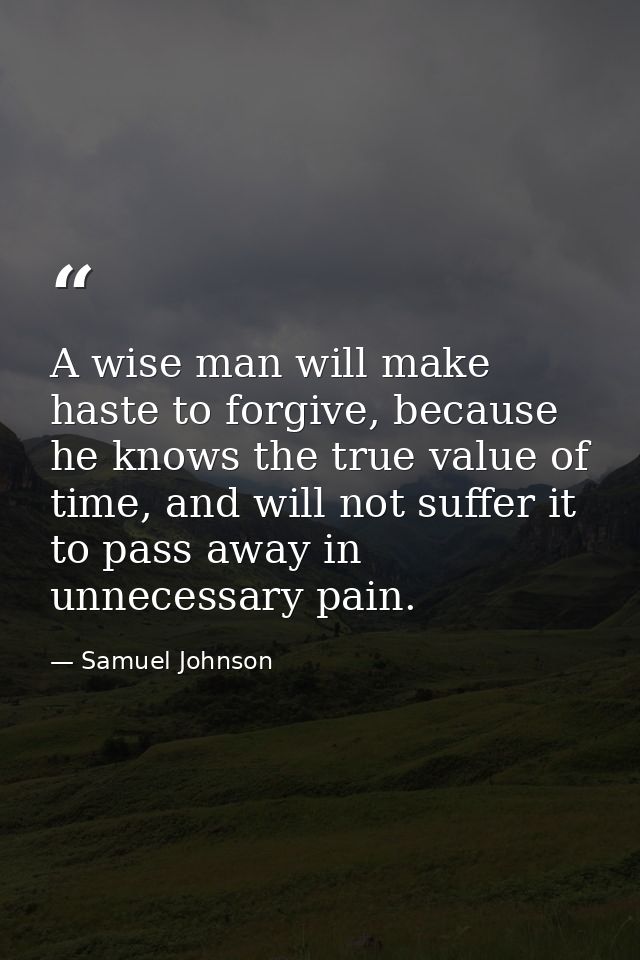A wise man will make haste to forgive, because he knows the true value of time, and will not suffer it to pass away in u — Samuel Johnson