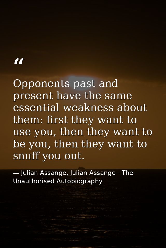 Opponents past and present have the same essential weakness about them: first they want to use you, then they want to be — Julian Assange, Julian Assange - The Unauthorised Autobiography