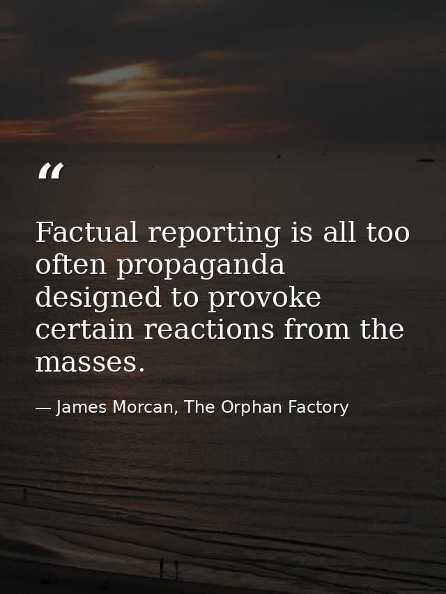 Factual reporting is all too often propaganda designed to provoke certain reactions from the masses. — James Morcan, The Orphan Factory