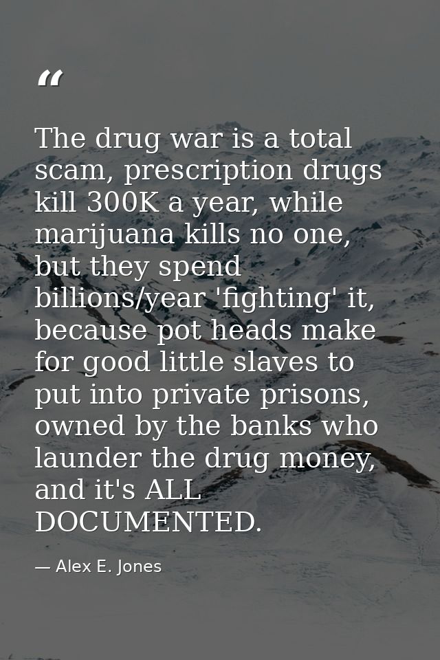 The drug war is a total scam, prescription drugs kill 300K a year, while marijuana kills no one, but they spend billions — Alex E. Jones