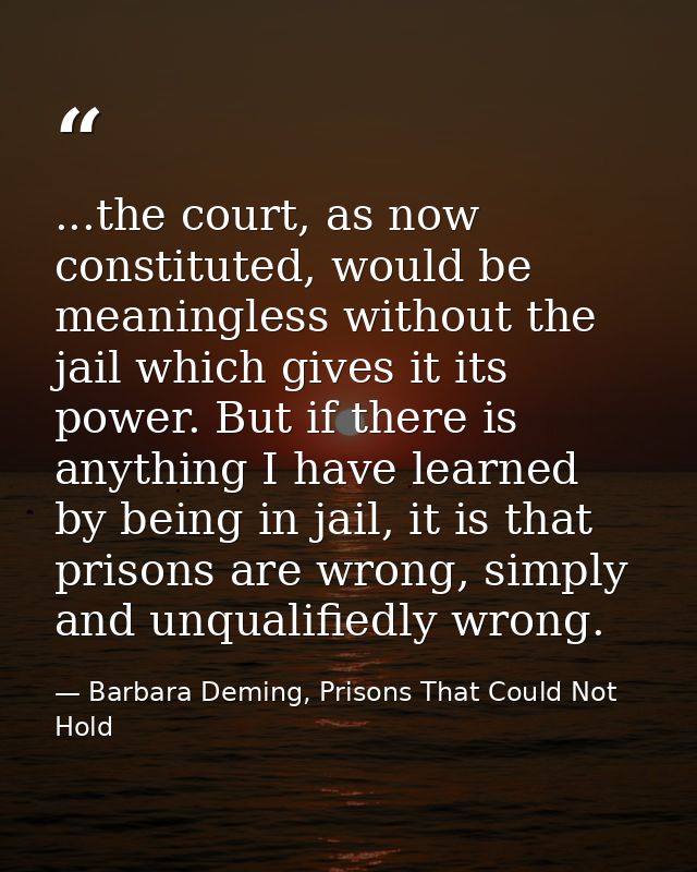...the court, as now constituted, would be meaningless without the jail which gives it its power. But if there is anythi — Barbara Deming, Prisons That Could Not Hold