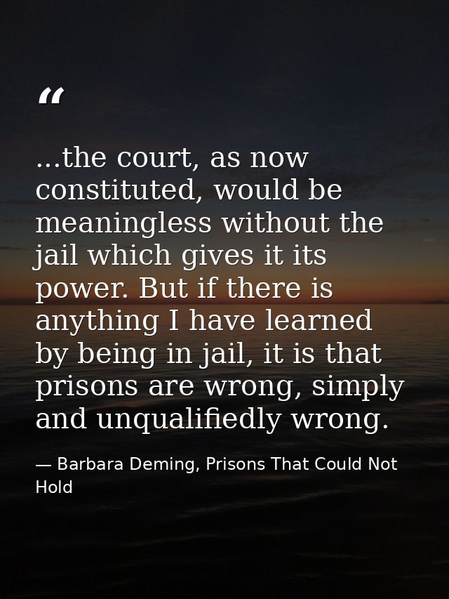...the court, as now constituted, would be meaningless without the jail which gives it its power. But if there is anythi — Barbara Deming, Prisons That Could Not Hold