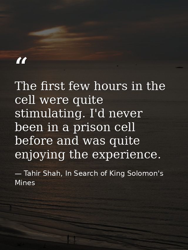 The first few hours in the cell were quite stimulating. I'd never been in a prison cell before and was quite enjoying th — Tahir Shah, In Search of King Solomon's Mines
