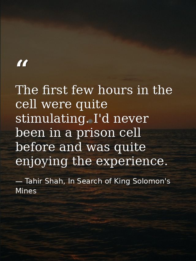 The first few hours in the cell were quite stimulating. I'd never been in a prison cell before and was quite enjoying th — Tahir Shah, In Search of King Solomon's Mines