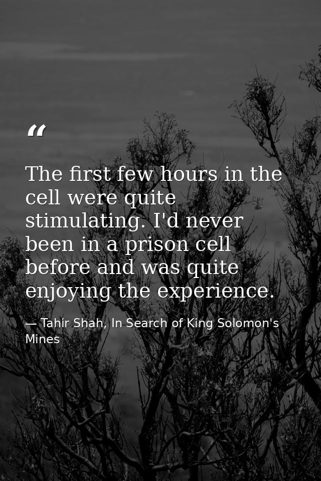 The first few hours in the cell were quite stimulating. I'd never been in a prison cell before and was quite enjoying th — Tahir Shah, In Search of King Solomon's Mines