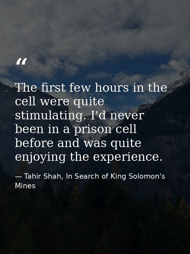 The first few hours in the cell were quite stimulating. I'd never been in a prison cell before and was quite enjoying th — Tahir Shah, In Search of King Solomon's Mines