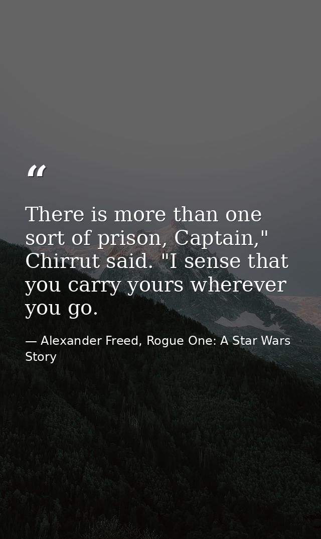 There is more than one sort of prison, Captain," Chirrut said. "I sense that you carry yours wherever you go. — Alexander Freed, Rogue One: A Star Wars Story