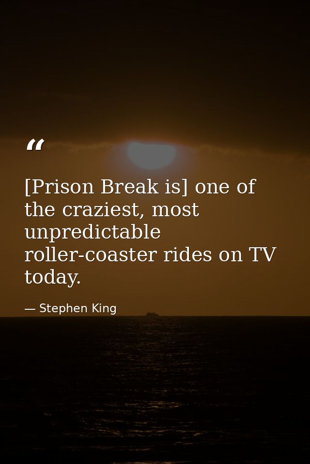 [Prison Break is] one of the craziest, most unpredictable roller-coaster rides on TV today. — Stephen King