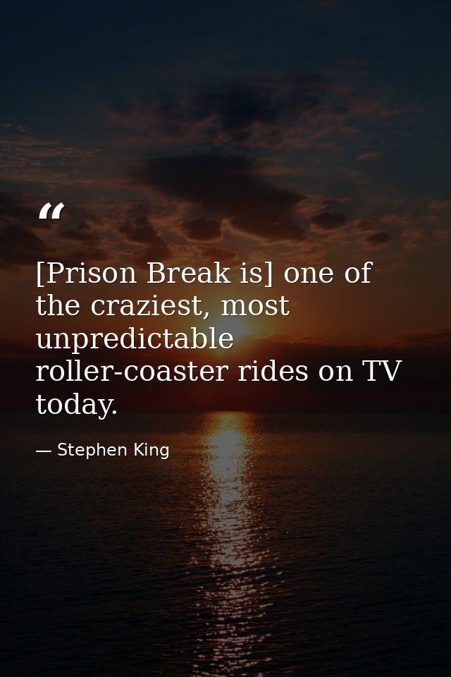 [Prison Break is] one of the craziest, most unpredictable roller-coaster rides on TV today. — Stephen King