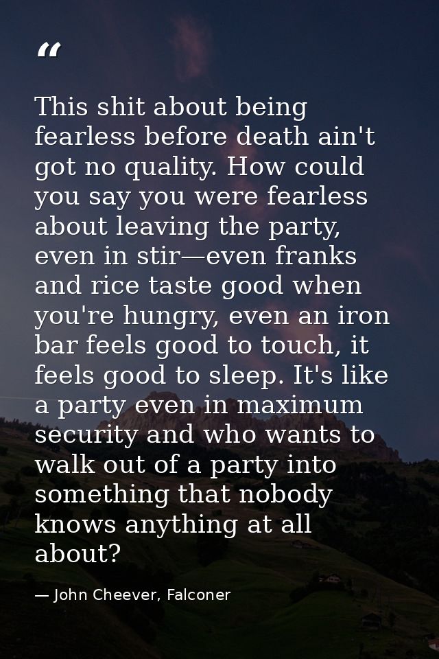 This shit about being fearless before death ain't got no quality. How could you say you were fearless about leaving the  — John Cheever, Falconer
