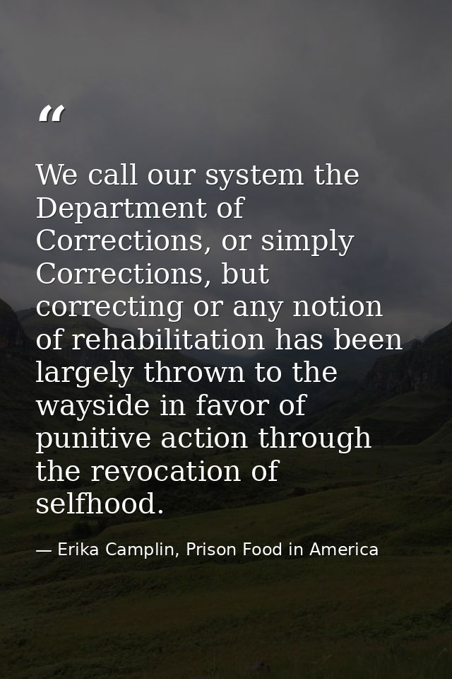 We call our system the Department of Corrections, or simply Corrections, but correcting or any notion of rehabilitation  — Erika Camplin, Prison Food in America