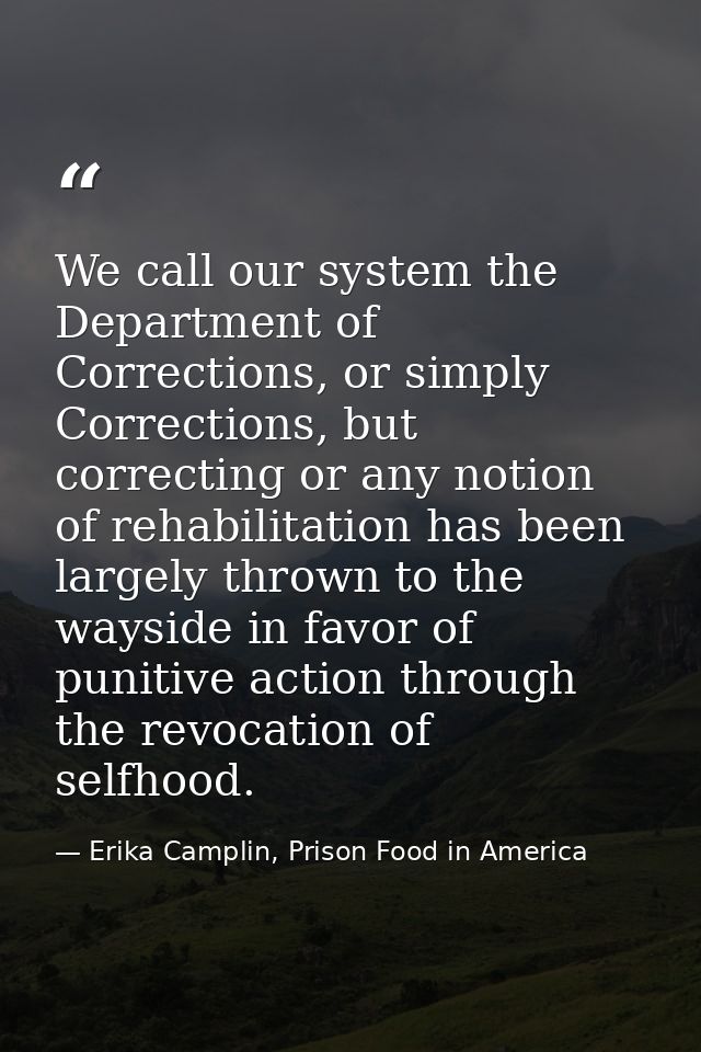 We call our system the Department of Corrections, or simply Corrections, but correcting or any notion of rehabilitation  — Erika Camplin, Prison Food in America