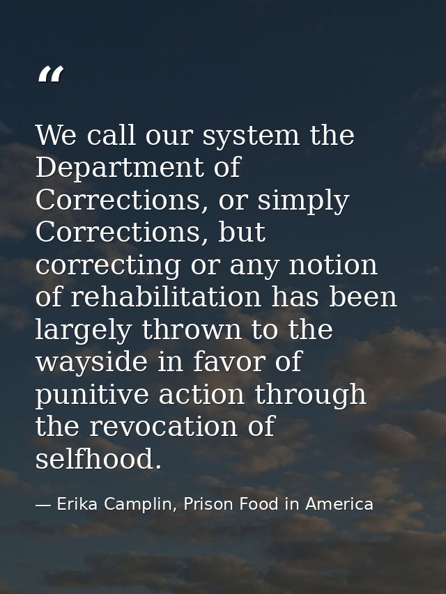 We call our system the Department of Corrections, or simply Corrections, but correcting or any notion of rehabilitation  — Erika Camplin, Prison Food in America