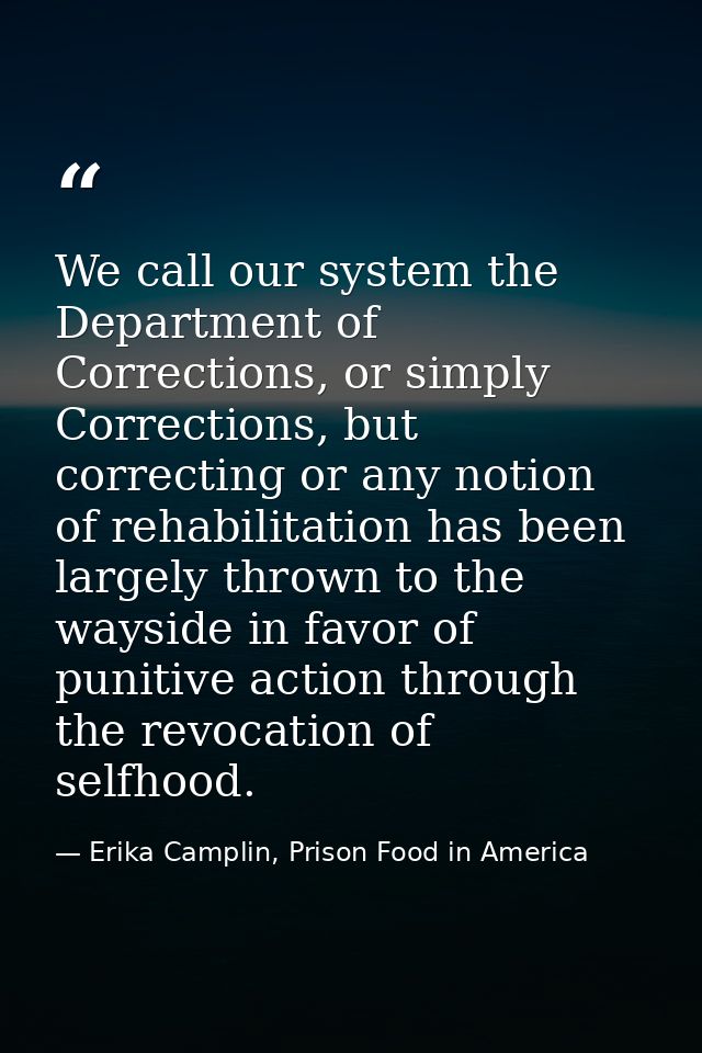 We call our system the Department of Corrections, or simply Corrections, but correcting or any notion of rehabilitation  — Erika Camplin, Prison Food in America