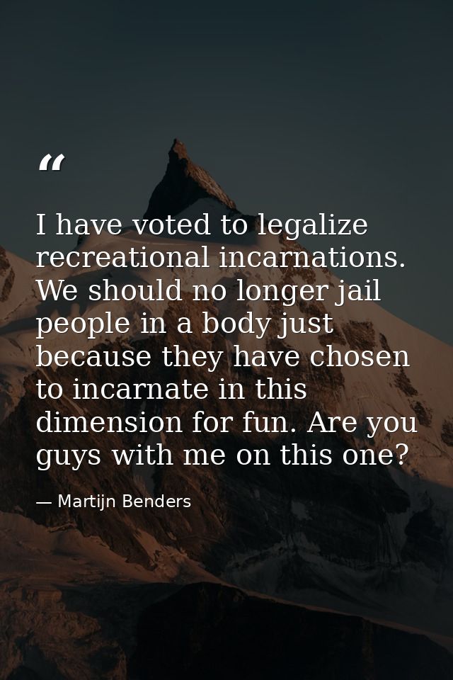 I have voted to legalize recreational incarnations. We should no longer jail people in a body just because they have cho — Martijn Benders