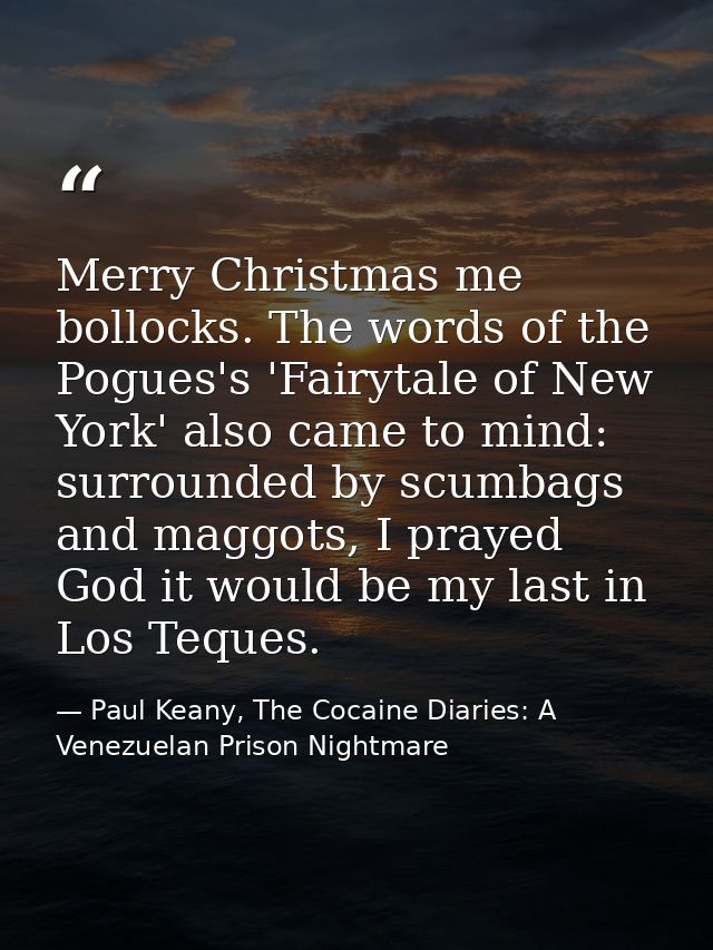 Merry Christmas me bollocks. The words of the Pogues's 'Fairytale of New York' also came to mind: surrounded by scumbags — Paul Keany, The Cocaine Diaries: A Venezuelan Prison Nightmare