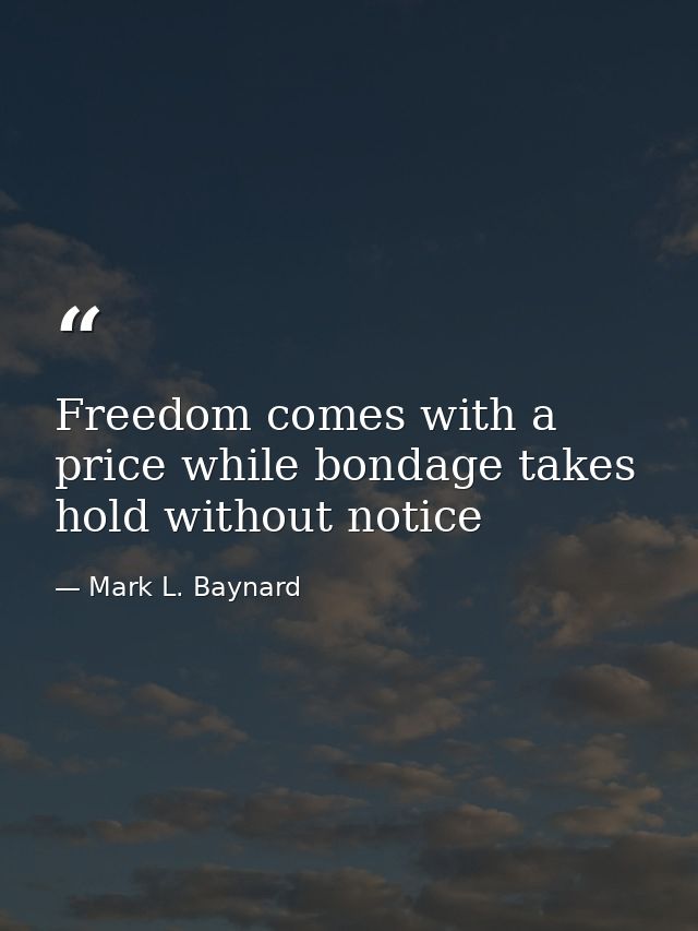 Freedom comes with a price while bondage takes hold without notice — Mark L. Baynard