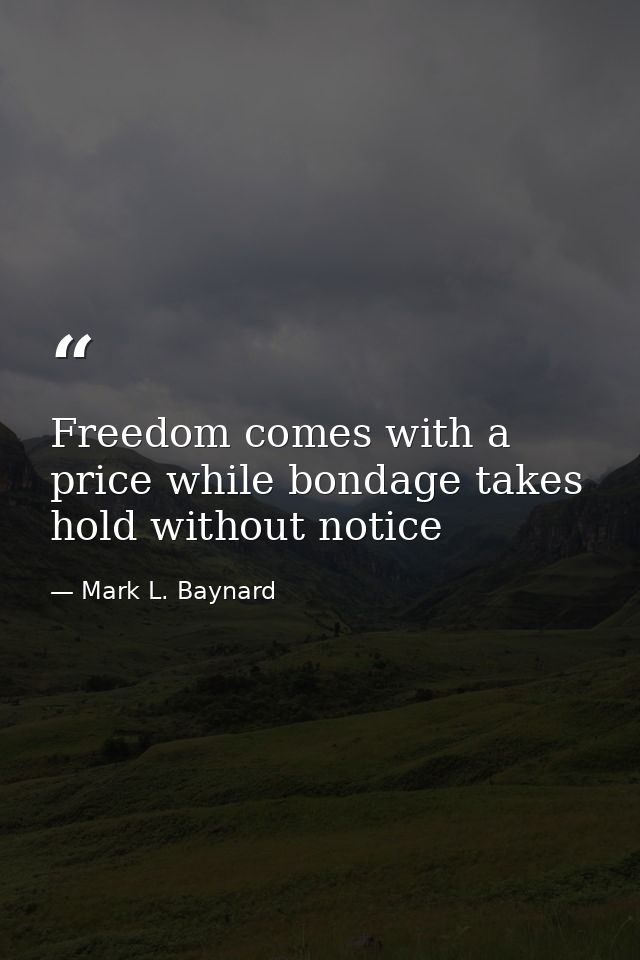 Freedom comes with a price while bondage takes hold without notice — Mark L. Baynard