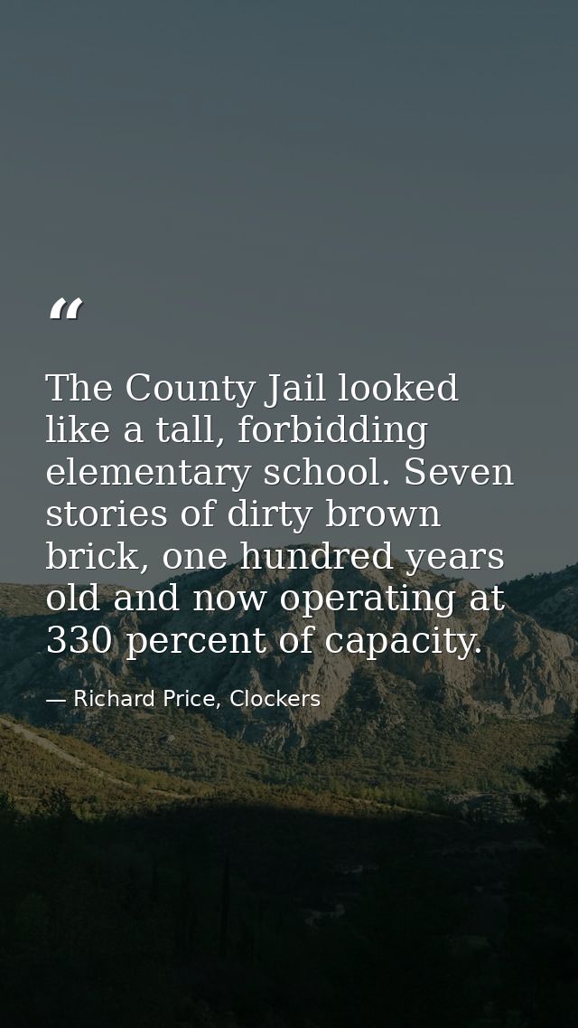 The County Jail looked like a tall, forbidding elementary school. Seven stories of dirty brown brick, one hundred years  — Richard Price, Clockers