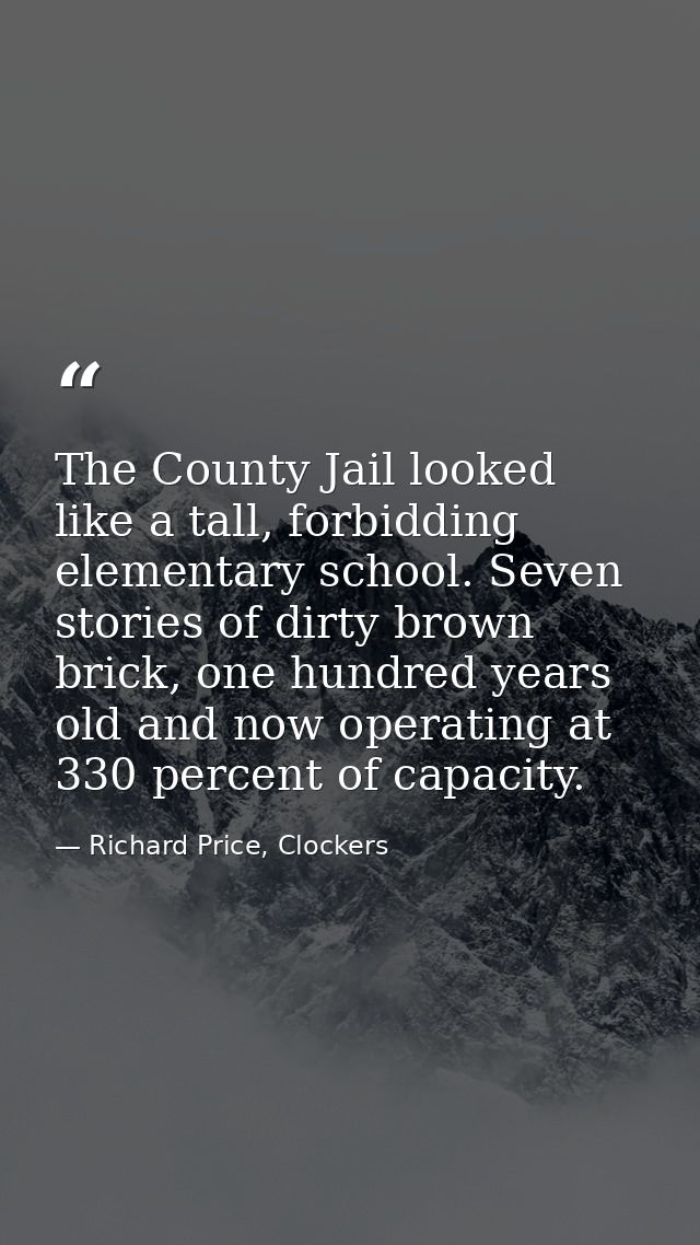 The County Jail looked like a tall, forbidding elementary school. Seven stories of dirty brown brick, one hundred years  — Richard Price, Clockers