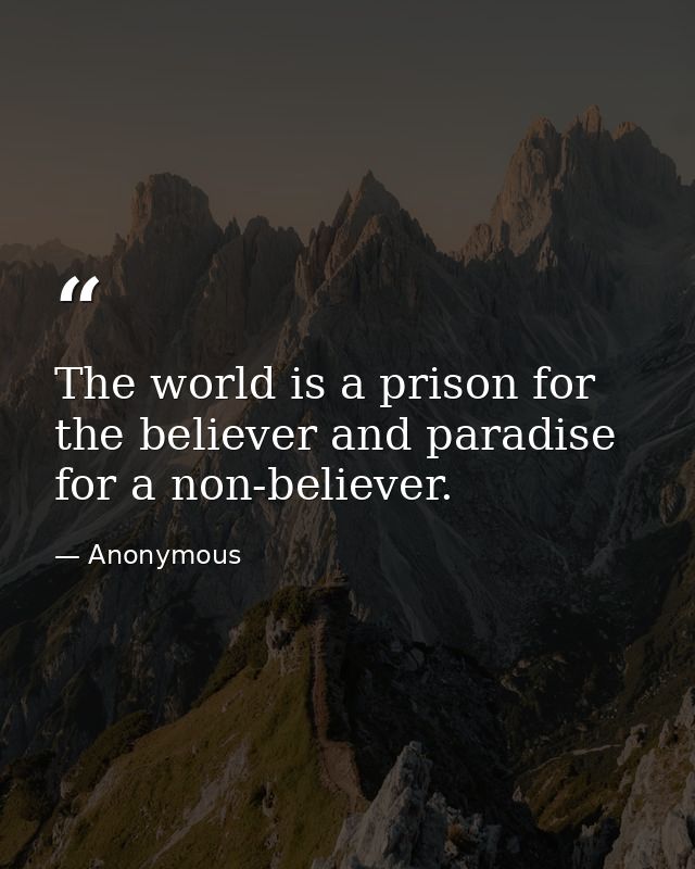 The world is a prison for the believer and paradise for a non-believer. — Anonymous