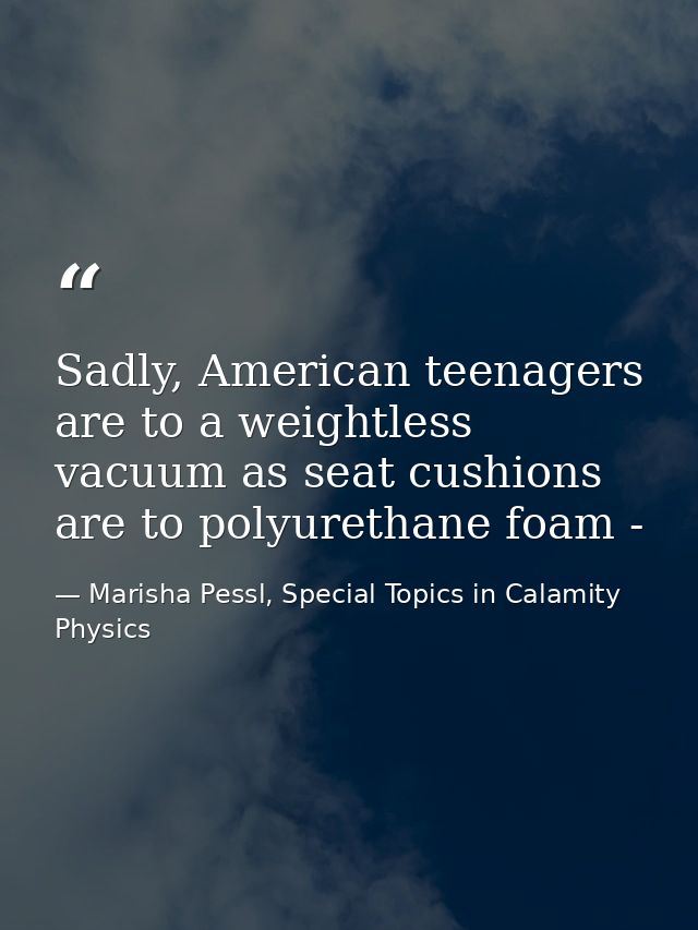 Sadly, American teenagers are to a weightless vacuum as seat cushions are to polyurethane foam - — Marisha Pessl, Special Topics in Calamity Physics