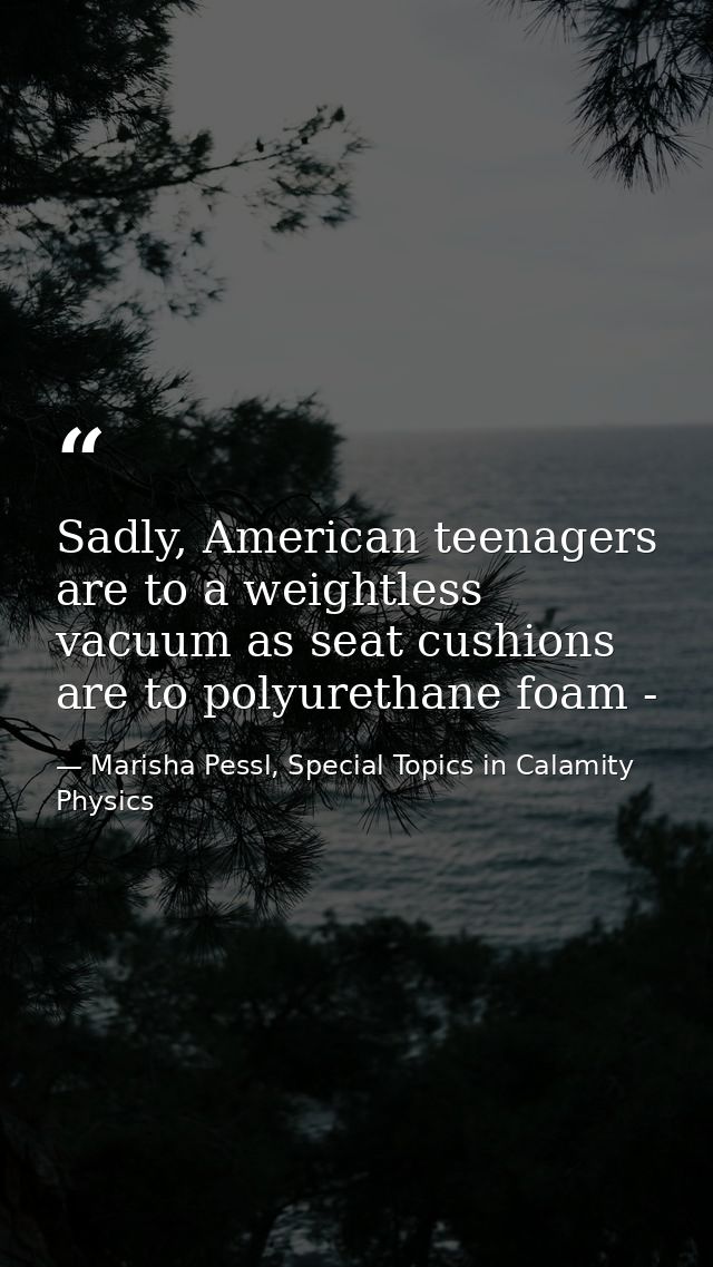Sadly, American teenagers are to a weightless vacuum as seat cushions are to polyurethane foam - — Marisha Pessl, Special Topics in Calamity Physics