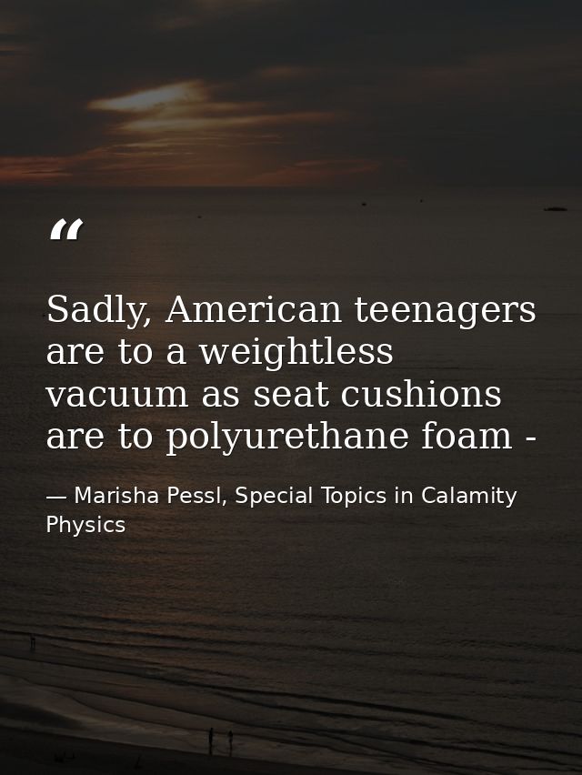 Sadly, American teenagers are to a weightless vacuum as seat cushions are to polyurethane foam - — Marisha Pessl, Special Topics in Calamity Physics