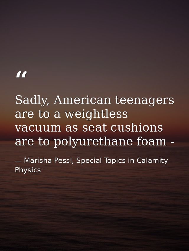 Sadly, American teenagers are to a weightless vacuum as seat cushions are to polyurethane foam - — Marisha Pessl, Special Topics in Calamity Physics