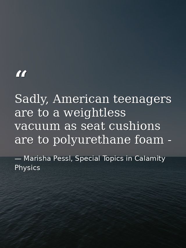 Sadly, American teenagers are to a weightless vacuum as seat cushions are to polyurethane foam - — Marisha Pessl, Special Topics in Calamity Physics