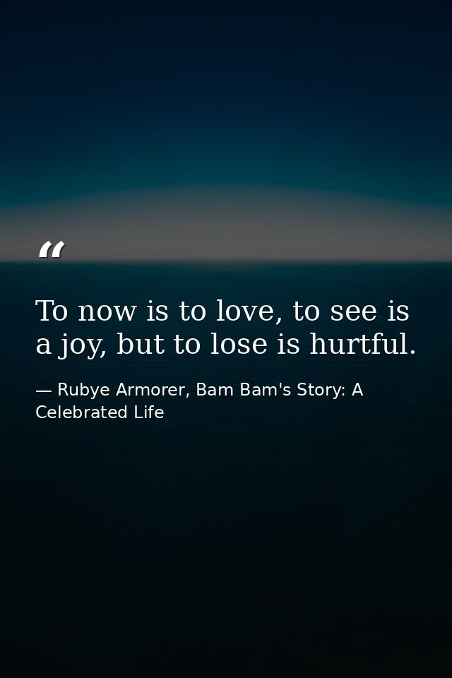 To now is to love, to see is a joy, but to lose is hurtful. — Rubye Armorer, Bam Bam's Story: A Celebrated Life